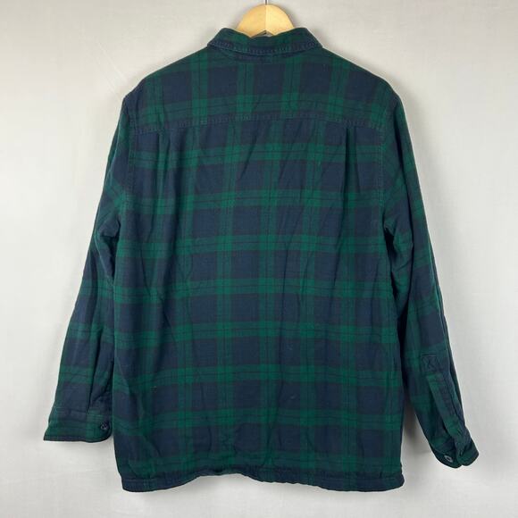 LL Bean Fleece Lined Flannel Shirt Jacket Shacket Green Plaid 298189 Mens Size M - Picture 5 of 7